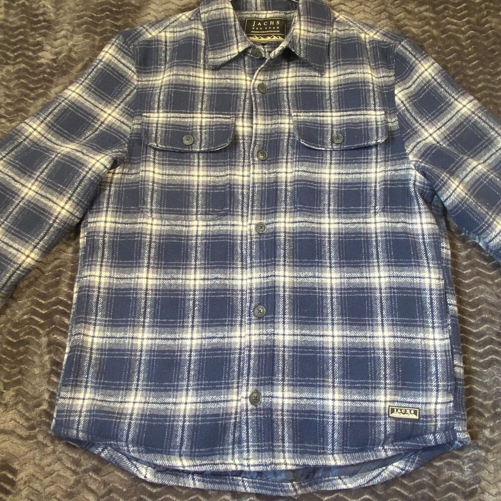 Jachs New York Blue Plaid Quilted flannel Jacket Button-Up Outerwear Mens SZ M